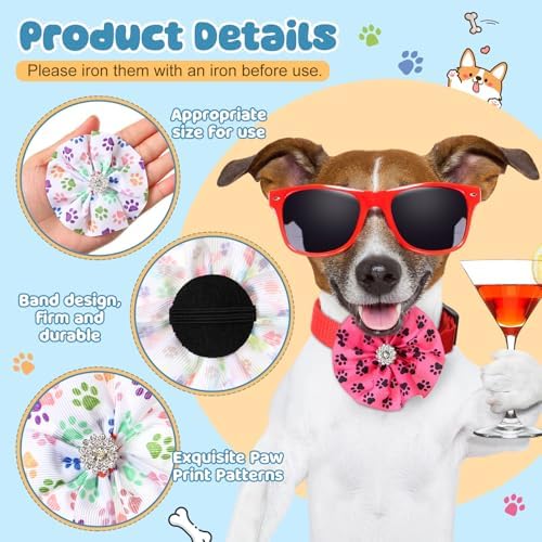 Huhumy 50 Pcs Paw Print Dog Collar Bows Flower Bowties Bulk Attachments - Image 5