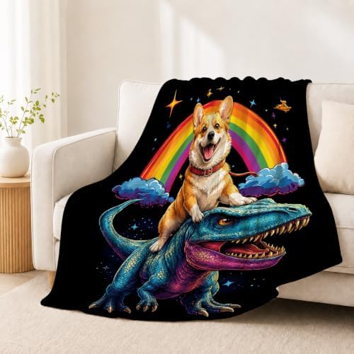 Corgi Blanket Funny Cartoon Corgi Dinosaur Throw Blanket Gifts for Corgi Lovers Girls Boys Kids Men Women Adults Super Soft Cozy Plush Fluffy Fuzzy Fleece Blanket Home Decor 40''X50'' - Image 4