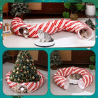 Leyndo 37 x 10 Inches Candy Cane Cat Tunnel Christmas Tree Skirt Bed Under Christmas Tree Cat Cave Donut with Central Mat Festive Decor for Small Medium Large Cats, Kittens, Rabbit - Image 6