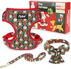 PUPTECK Christmas Dog Harness Collar and Leash Set with Gift Box, No Pull Soft Light Pet Harness, Reflective Adjustable Puppy Vest, for Small Sized Dogs Cats Walks, Red&Green XS by PUPTECK