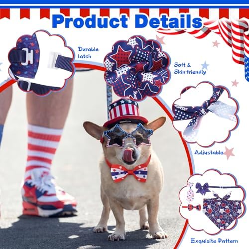 Reginary 120 Pcs 250th Anniversary Dog Bandanas Bulk 4th of July Patriotic Dog Bow Ties and Neckties Set, Red White and Blue Triangle Pet Kerchief Accessories for Small Medium Large Dogs Grooming - Image 3