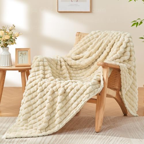 BEDELITE Beige Fleece Twin Blanket for Couch Dorm Room Decor, 60x80 Inch by BEDELITE