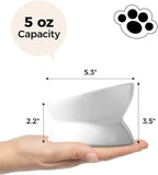 LoeJan Elevated Cat Food Bowl, 5 Oz Ceramic Raised and Tilted Water Bowl, Anti Vomiting and Protect Pets' Spines Dishes for Small Dog, Fat Faced Cat, Kitten (White, 2 Pack)