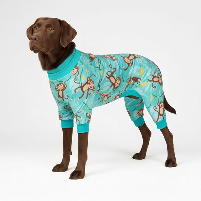 Spark Paws Dog Pajama, Dog Recovery Suit Male, Onesie, Ultra-Soft and 4-Way Stretch, for Small Medium and Large Breeds - Monkey Business - 4XL