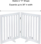 unipaws 24”H Free Standing Pet Gate for Dog Cat, 40”Wide Wooden Dog Gates | Foldable Pet Fence for Doorway, Stairs, Step, Expandable Doggy Barrier, Indoor Use, White