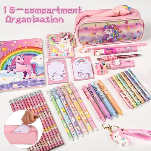 Ulema 41Pcs Cute Unicorn Stationery Set Birthday Gifts for Girls Back to School and Classroom Rewards Office Supplies with Unicorn Stuffs with Kawaii pencils,Keychain etc. - Image 4