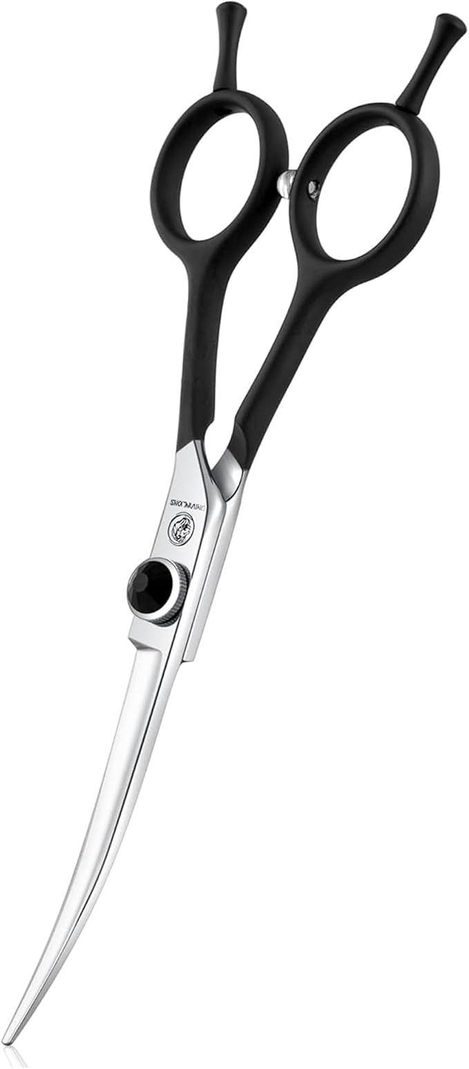 Dog Grooming Scissors - 6" Downward Curved Grooming Scissors | Downward Curved Safety Blade, for Trimming Face and Paws, for Dogs and Cats, Sharp and Precise, Ambidextrous, Black