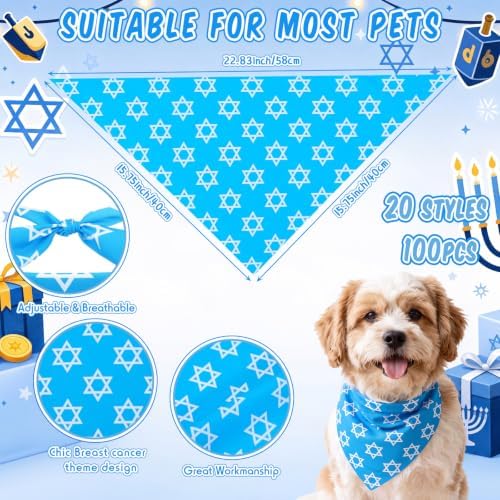 100 Pcs Hanukkah Themed Dog Bandanas Bulk, Pet Costume Accessories - Image 4