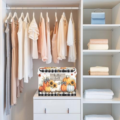 Bolaz Storage Bins with Lids and Handles,Pumpkin Storage Box Basket with Cover Collapsible Organizer Containers for Home Closet, Shelves - Image 6