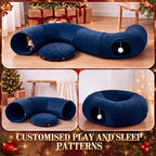 Christmas Tree Cat Tunnel 36 in Donut Bed, Navy Blue, Velvet, Fluffy - Image 2