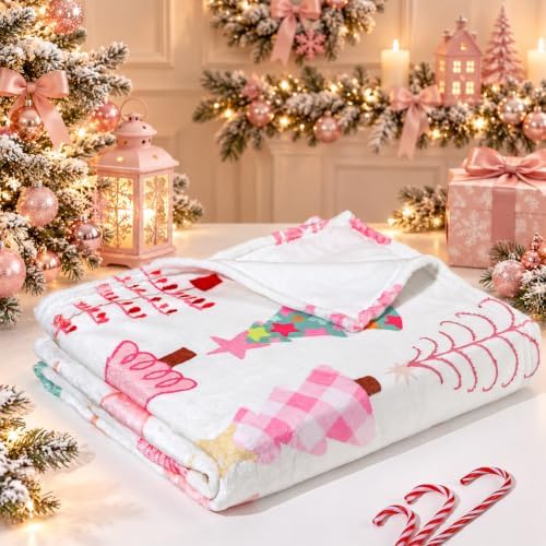 Fuweave Pink Christmas Tree Throw Blanket 50 x 60 Inches Christmas Blanket - Image 4