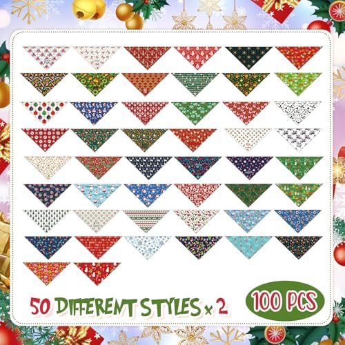 Huhumy 100 Pcs Christmas Dog Bandanas Bulk Pet Scarf Bibs Neckerchief Decor - Image 4