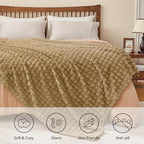 BEDELITE 3D Checked Camel Fleece Throw Blanket for Couch, 50x70 Inch - Image 4