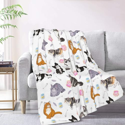Cute Cats Fuzzy Throw Blanket for Women Men Girls Boys Soft Cozy Fleece Blankets for Bedroom Living Rooms Sofa Couch 80"x60" - Image 2