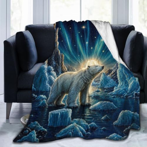 Polar Bear Blanket Aurora Arctic Night Throw Stuff Gifts 60"x50" by Unknown