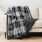 PAVILIA Twin Plaid Sherpa Throw Blanket for Couch Sofa Bed Dark Grey, 60x80 - Image 5