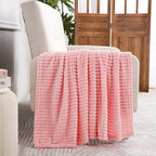 Puncuntex Fleece Throw Blanket Light Pink 50"×60" with Square Grid Design - Image 2