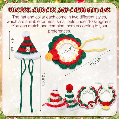 Coume 6 Pcs Christmas Cat Dog Costume Knitted Hats Collars Adjustable - Image 2