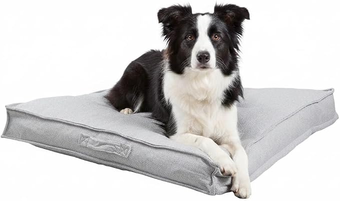 Indoor Dog Bed with Removable Washable Cover, Soft Basketweave Fabric, Reversible Cushion, Carry Handle, Baffle Construction to Help Prevent Fill Shifting, Cement - Medium (32"x32")