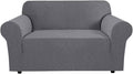 H.VERSAILTEX Stretch Couch Cover Loveseat Covers for Cushion Couch Slipcover|Sofa Cover for Love seat 1 Piece with Elastic Bottom, Checked Jacquard Fabric(Loveseat 58'-70' Wide, Grey)