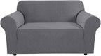 H.VERSAILTEX Stretch Couch Cover Loveseat Covers for Cushion Couch Slipcover|Sofa Cover for Love seat 1 Piece with Elastic Bottom, Checked Jacquard Fabric(Loveseat 58'-70' Wide, Grey)