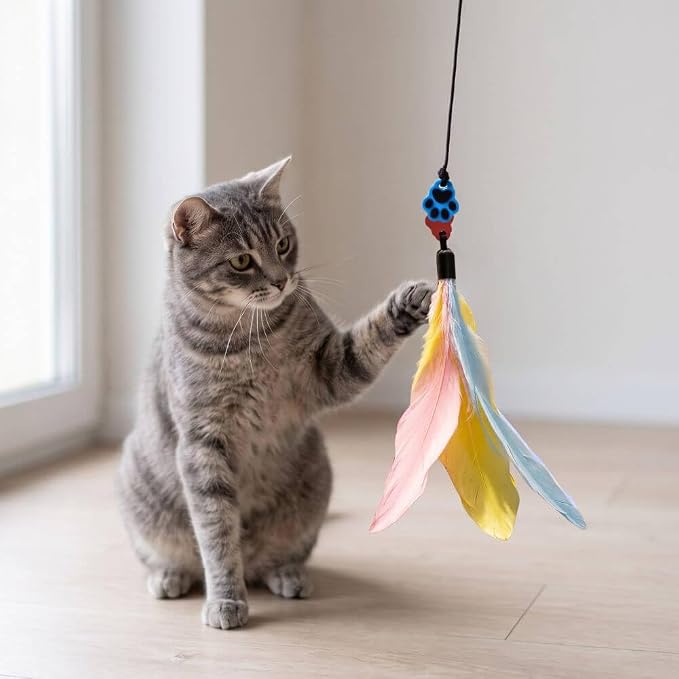 Magnetic Catch Wand V2 (Max 40") Cat Toy - Interactive Telescoping Wand for Indoor Cats and Kittens, Stronger Magnetic Catch, Durable Paracord, Ergonomic Handle, 3 Toy Attachments, (Max 40")