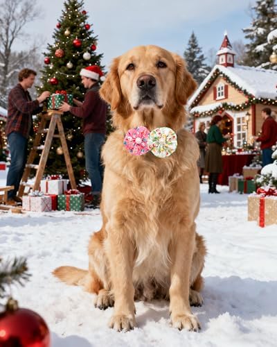 PET SHOW 50 Pack Christmas Dog Collar Flowers and Bows Bulk Random Assorted Xmas Small Medium Large Dogs Girl Boy Cats Attachments Slide on Collars Harness Pet Costume Grooming Accessories - Image 7