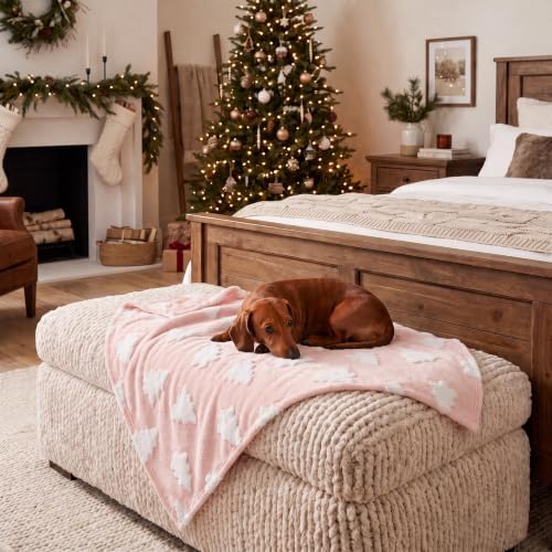 Horaldaily Pink Christmas Trees 3D Textured Pets Blanket 30x40 - Image 2