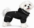 LOVELONGLONG Fleece-Lined Dog Raincoat with Removable Hood – Waterproof Winter Full Body Dog Jacket – Windproof Snowproof Cold-Weather Suit – Black-F XXS