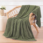 Puncuntex Fleece Throw Blanket Olive Green 50"×70" with Square Grid Design - Image 2