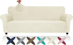 ZNSAYOTX Oversized Super Stretch Couch Cover (92"-115"), New Striped Sofa Covers Comfortable & Durable, Dog Cat Pets Friendly Extra Large Spandex Sofa Slipcovers (Beige, XL Sofa)