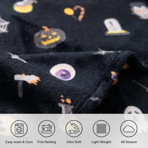Gogreen Cozy Fleece Throw Blanket Halloween Decoration, Plush Ultra Soft Thick Flannel 300GSM Lightweight Travel Blankets for Couch Bed Sofa (Grey, 50x60 Inches) - U - Image 5