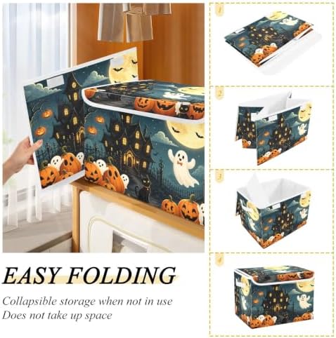 Bolaz Halloween Scene Haunted House Storage Bins with Lids and Handles, Storage Box Basket with Cover Collapsible Organizer Containers for Home Closet, Shelves - Image 4