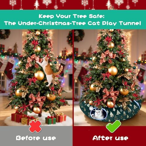 Warm Fluffy Cat Tunnel Under Christmas Tree with 8 Cat Toys - Image 2