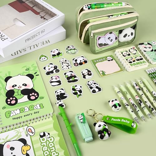 Ulema 78Pcs Cute Stationery Set Cartoon Panda Birthday Gifts for Boys Girls Back to School and Kawaii Classroom Office Supplies with Panda BallPoint Pen, Pencils, Erasers, Sticky Notes etc. - Image 3