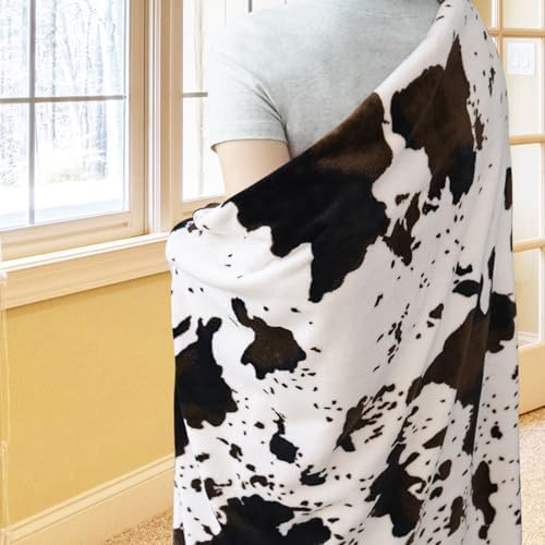 Vessia Throw Blanket Cow Black and Brown for Couch, Bed, Sofa, Soft Cozy Blanket for All Season, Lightweight and Comfy Cow Flannel Fleece Animal Home Decor for Kids Women Adults - Image 3