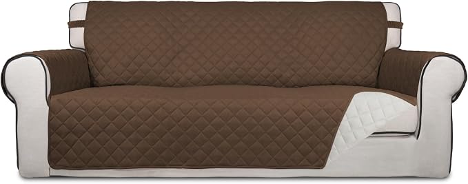 PureFit Reversible Quilted Couch Covers for Dogs Oversized Sofa Cover 78” | Coffee/Ivory, Water Resistant Couch Protector, Washable Pet Couch Cover with Non Slip and Elastic Straps For Kids