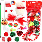 Christmas Stocking Cat Toys, 15PCS Christmas Cat Toy Set with Mouse, Squeaky Toys, Balls, Cat Teaser, Indoor Interactive Cat Toy Gift - Red by Yeghujar