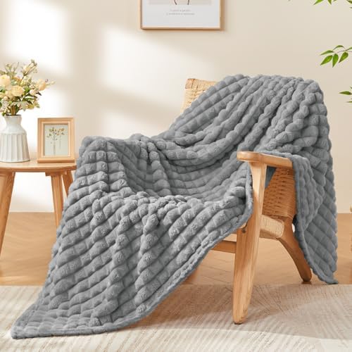 BEDELITE 3D Checked Grey Fleece Throw Blanket for Couch, 50x60 Inches by BEDELITE