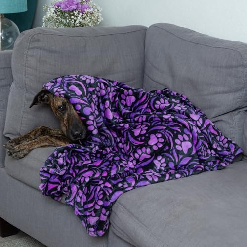 Pet Dog Cat Blanket Ultra Soft Cozy Fleece Paw Print Design Machine Washable Durable for Crates Beds Sofas Travel (Purple Paw Symphony, Medium) - Image 3