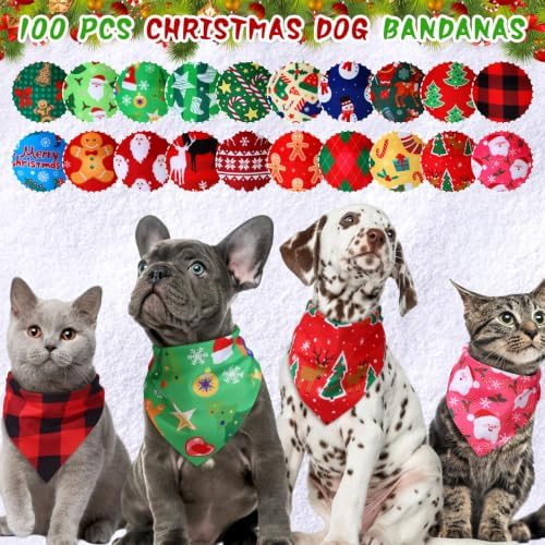 100 Pcs Large Christmas Dog Bandanas Bulk, Pet Costume Accessories - Image 5