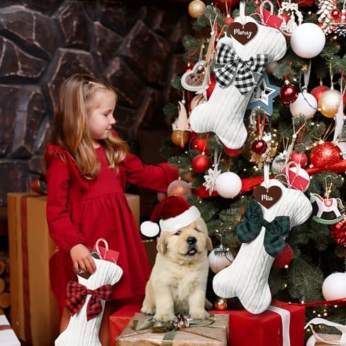 WATINC Pet Christmas Stockings Personalized - 3 Pack Large Bone Shape Stocking with Wooden Name Tag, Pet Dog Knit Christmas Hanging Stockings for Xmas Eve Party Fireplace Tree Gift Decoration - Image 5
