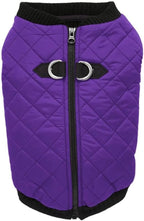 Gooby Fashion Vest Dog Jacket - Violet, Large - Warm Zip Up Dog Bomber Vest with Dual D Ring Leash Water Resistant for Small to Medium Dogs
