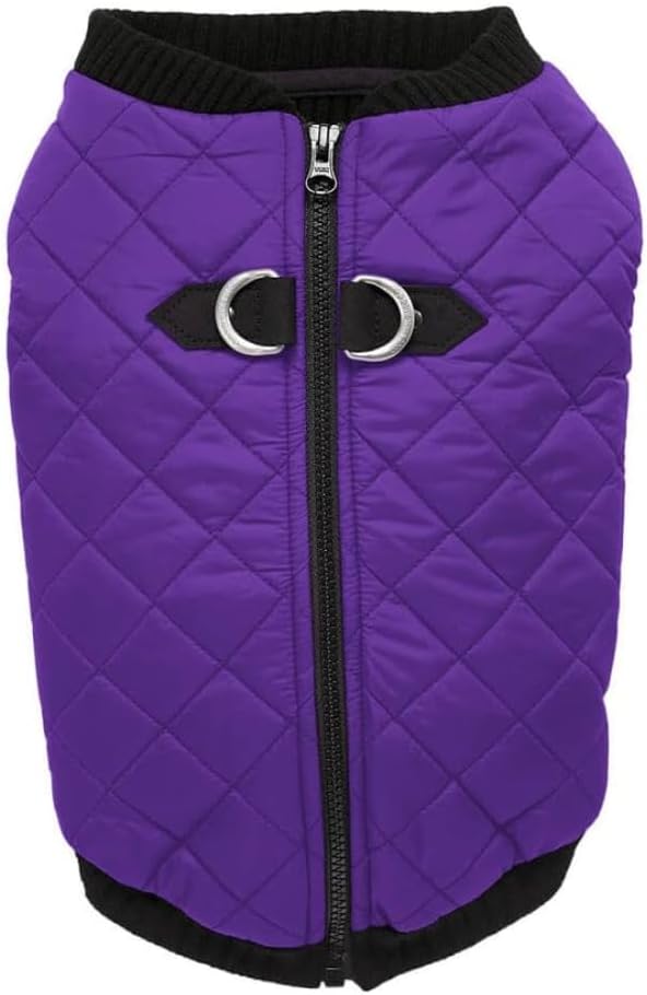 Gooby Fashion Vest Dog Jacket - Violet, Medium - Warm Zip Up Bomber Vest with Dual D Ring Leash - Winter Water Resistant Small Dog Sweater