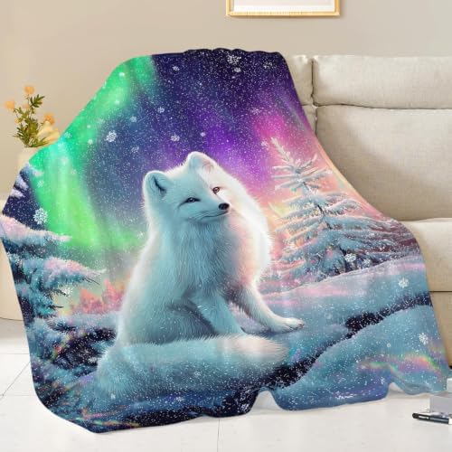 Fox Blanket Polar Fox Aurora Night Throw Stuff Gifts 50"x40" - Image 3