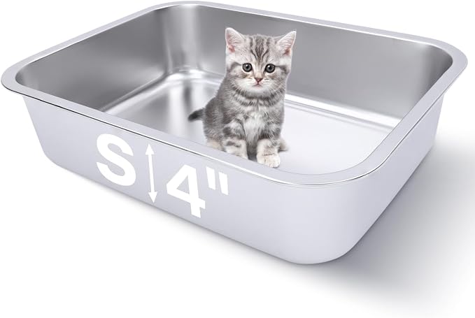 Small Stainless Steel Litter Box for Kittens Rabbits, 15.5"×11.6"×4" | Metal, Rust-Proof, Non Stick, No Smell, Easy to Clean