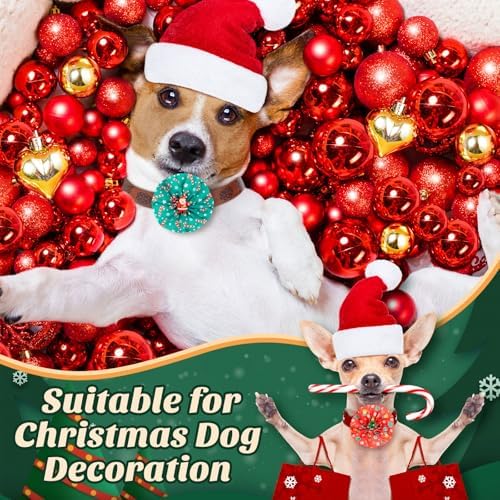 Huhumy 50 Pcs Christmas Dog Collar Bows Bulk Red and Green Xmas Bow Ties Flower Charms Attachment for Small Medium Large Dogs Cats Collar Christmas Costume Accessories - Image 2