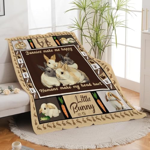 Bunny Throw Blanket Rabbit Bunny Stuff Gifts for Kids Girls Boys Adults Women Men Soft Cozy Warm Plush Fluffy Fuzzy Fleece Blanket 50''X60'' - Image 5