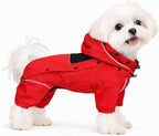 LOVELONGLONG Waterproof Dog Raincoat with Removable Hood – Outdoor Full Body Dog Jacket, Windproof Snowproof Shell Suit – All Season Pet Rain Gear Red XXS