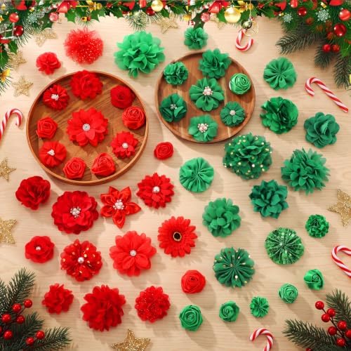 Hoteam 50 Pcs Dog Collar Flowers Bows Accessories, Christmas Red Green - Image 5